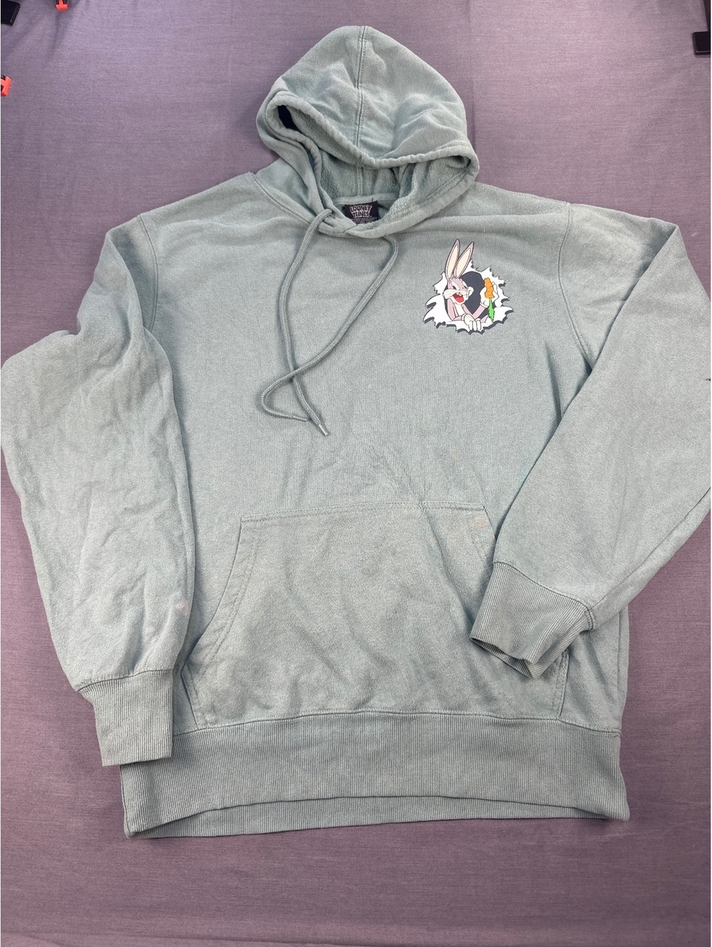 Looney Tunes Men's Hoodie Medium Green Cotton Polyester Blend Graphic